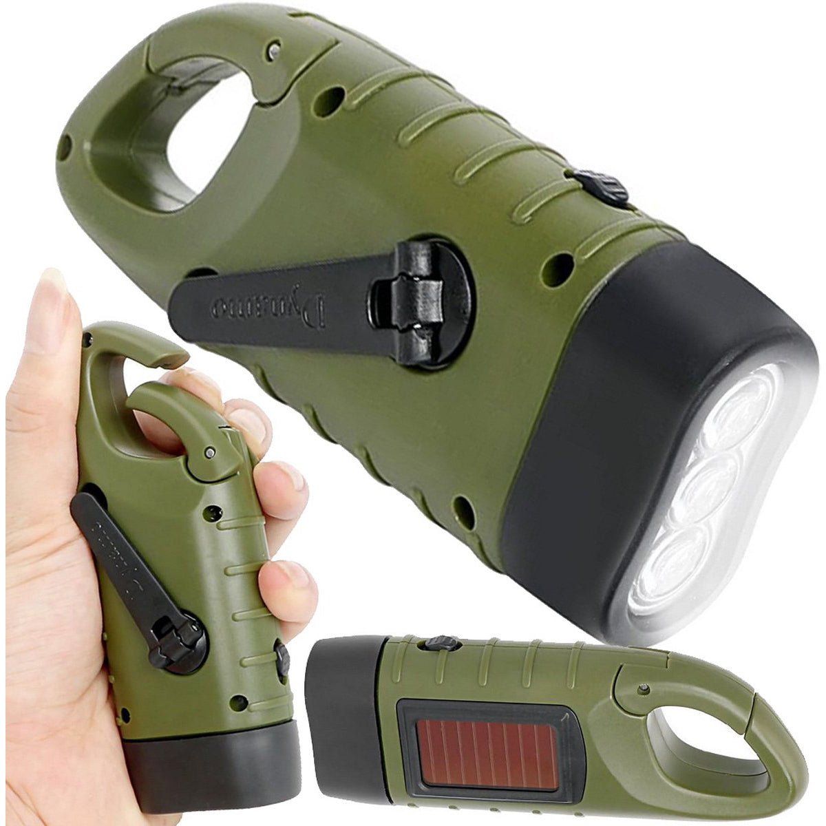 Verk Group Zonne - en Dynamo - zaklamp met 3 LED’s – Handmatig en Zonne - energie Aangedreven - Groen - TEKZEN