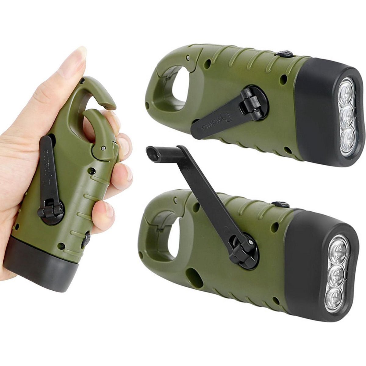 Verk Group Zonne - en Dynamo - zaklamp met 3 LED’s – Handmatig en Zonne - energie Aangedreven - Groen - TEKZEN