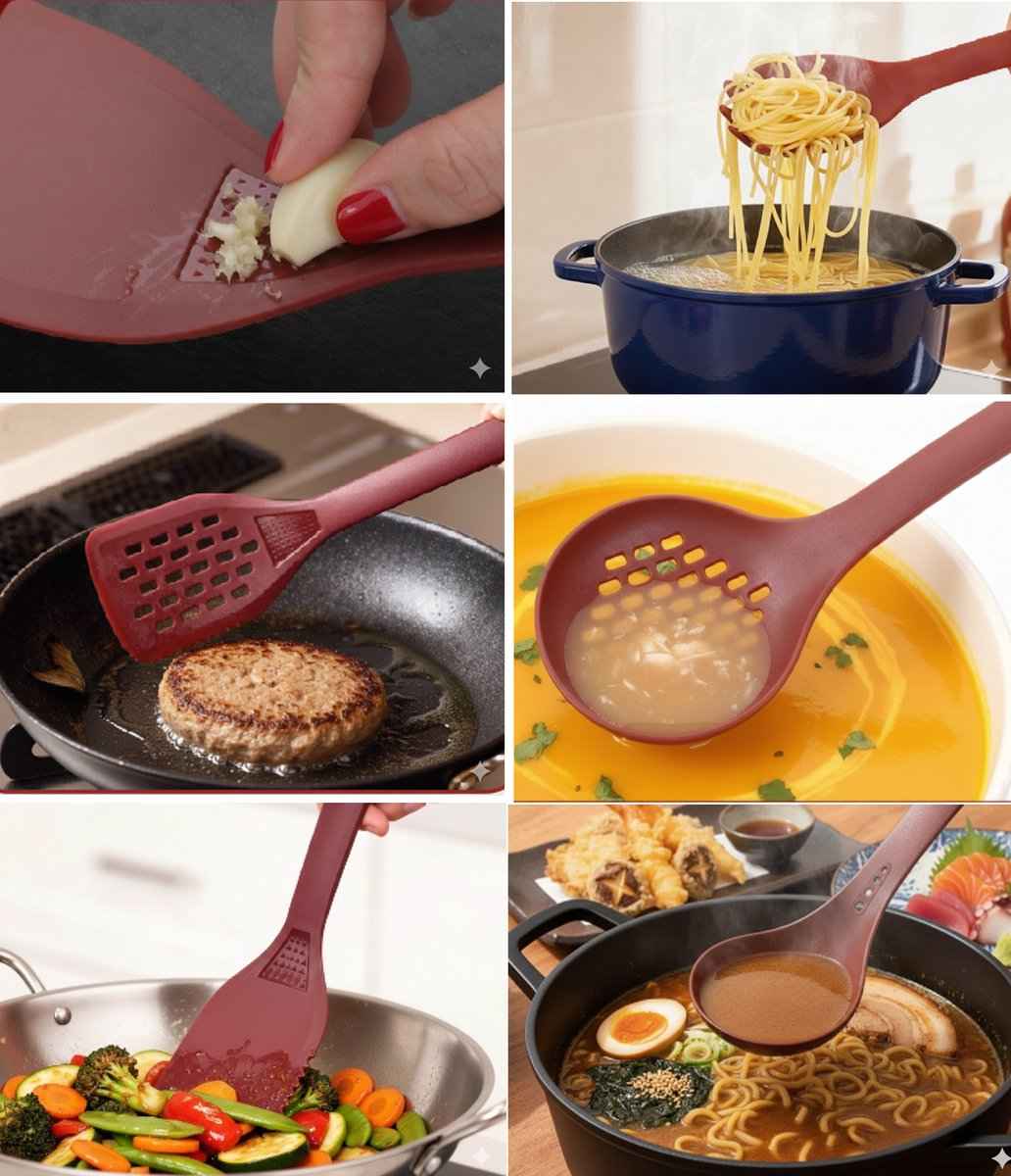 Cheffinger Keukengerei Set met Houder - 7-delig - Bordeaux Rood - Kookgerei Set