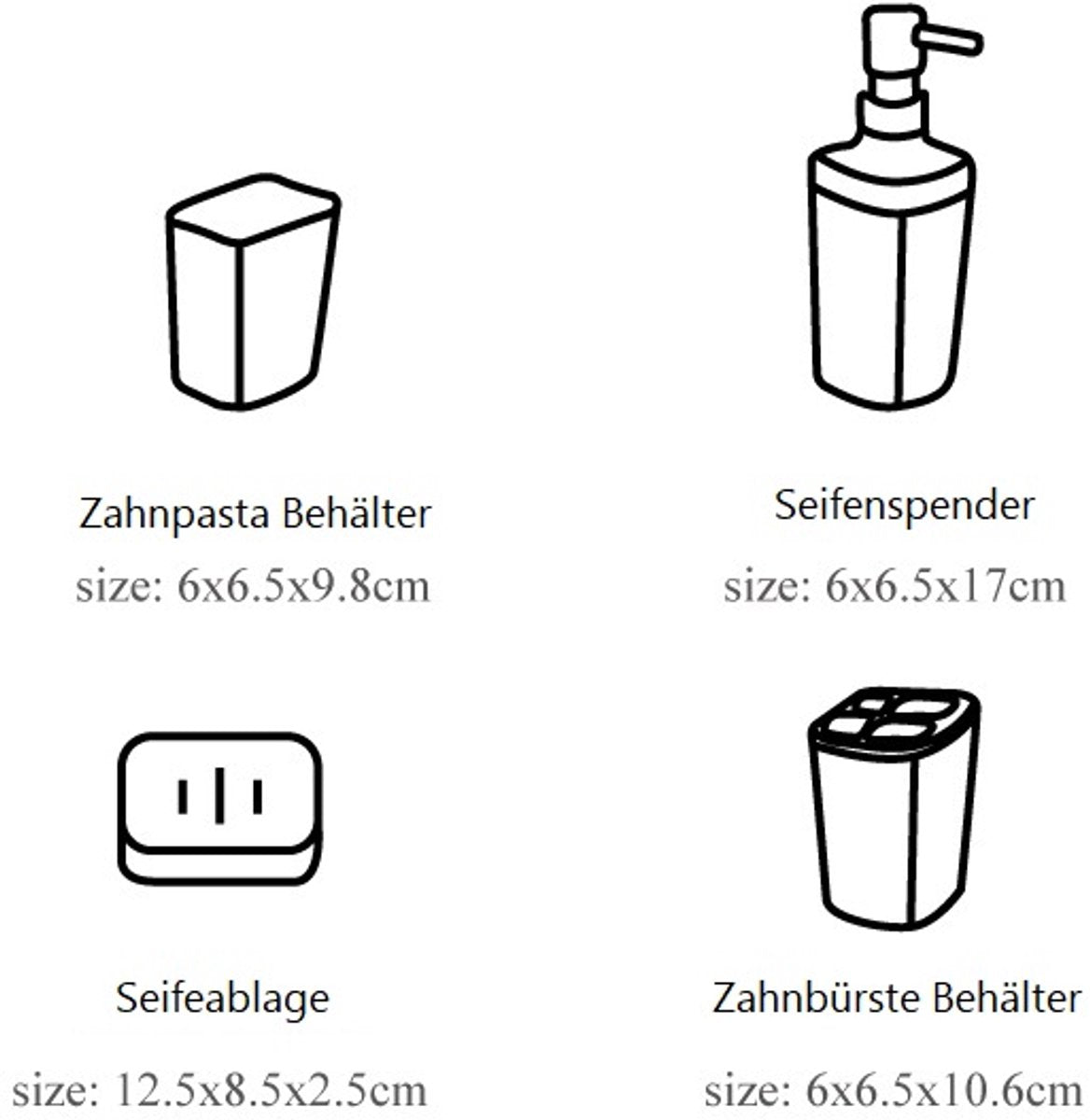 Cheffinger Badkameraccessoireset - 4-delig - Zwart - Zeepdispenser - Tandenborstelbeker - Zeepbakje - Beker