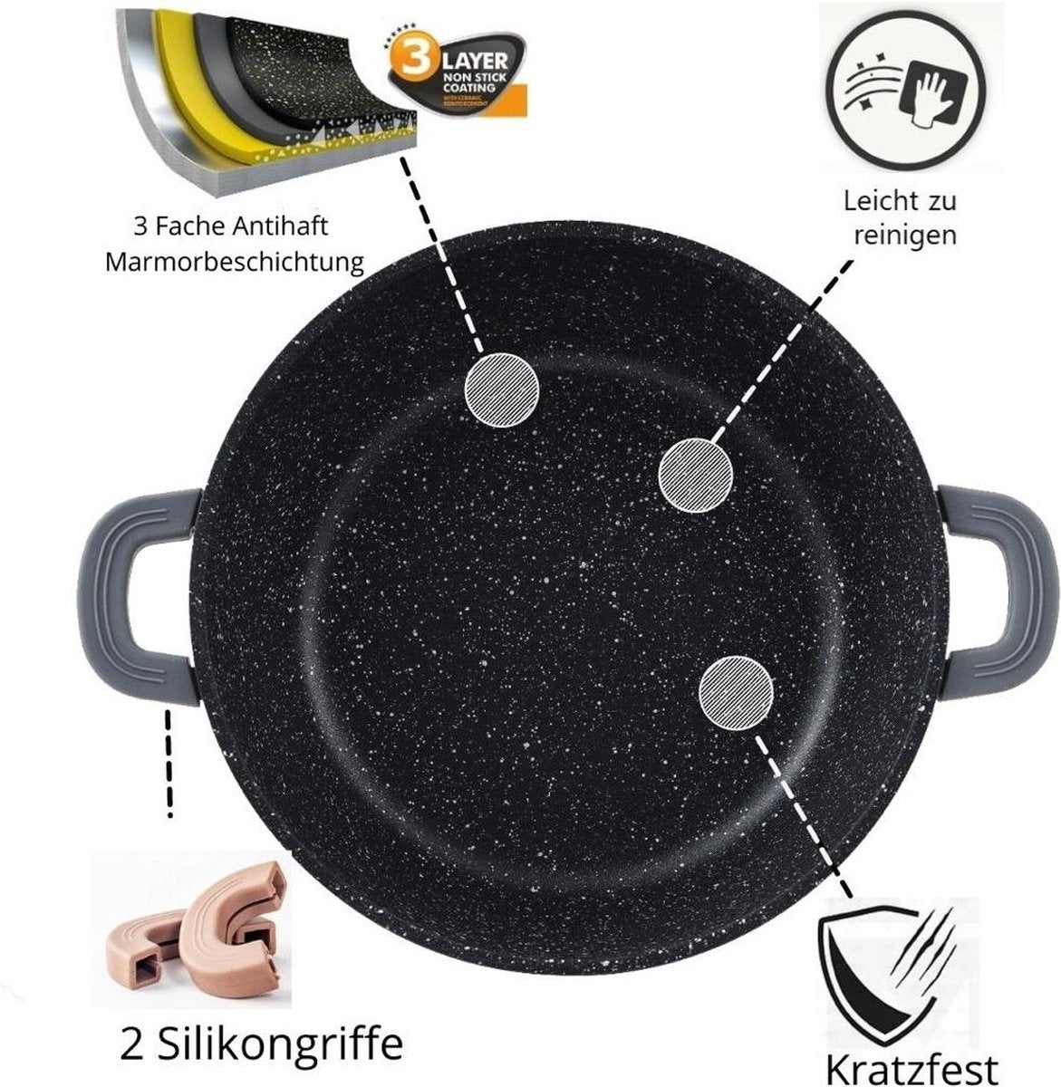 Platinum Braadpan met Deksel - 28cm - Zwart