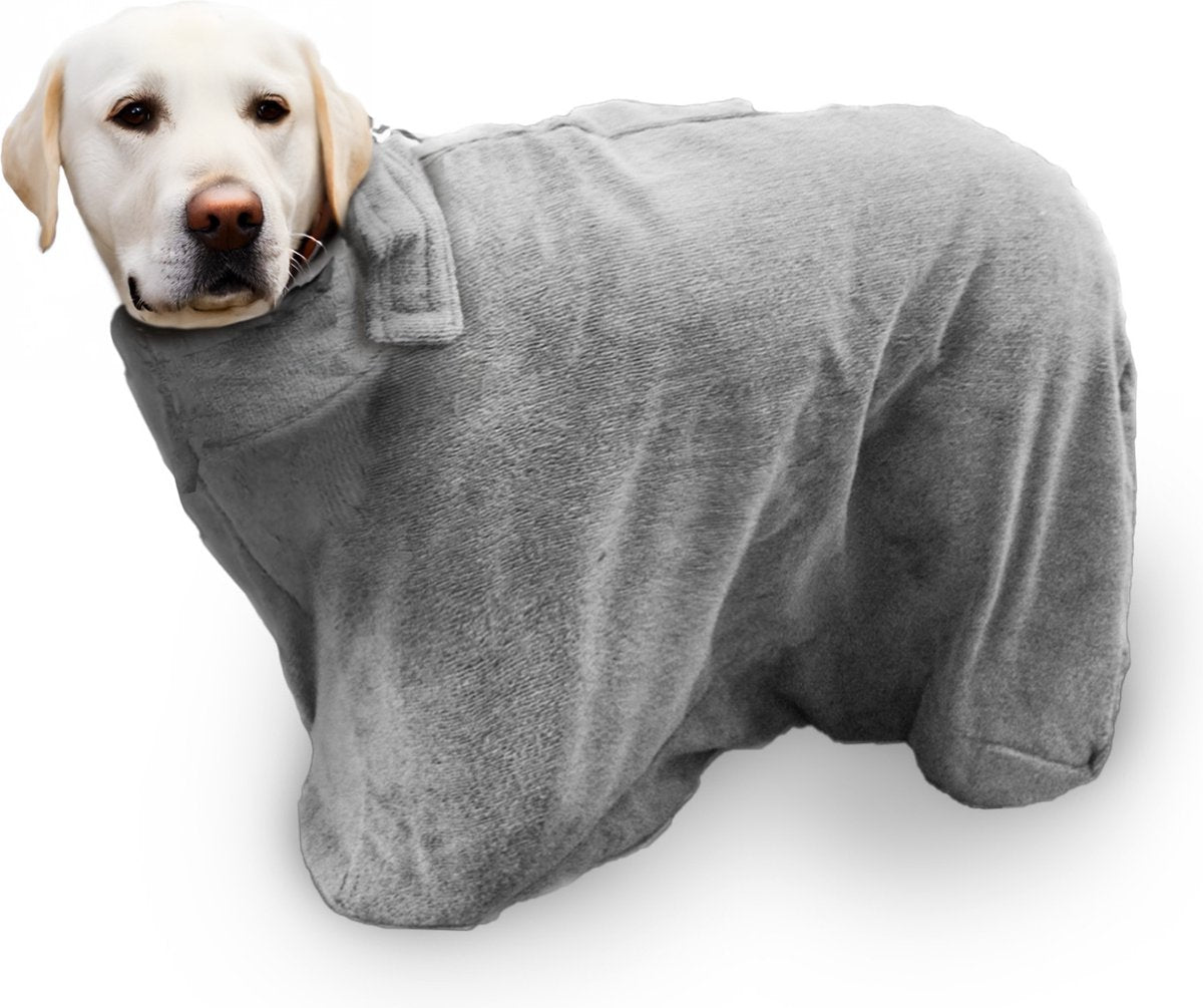Royal Dry Doggybag L - Microvezel Hondendroogzak - Ruglengte 75 cm - Hondenbadjas - Honden handdoek - Grijs