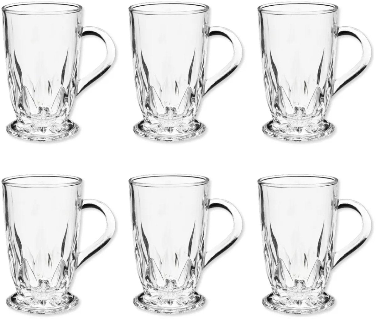Glozini Theeglazen Set - 6 Stuks - 310ml - Theeglas - Theekopjes - Theeglazen met Oor/Handvat