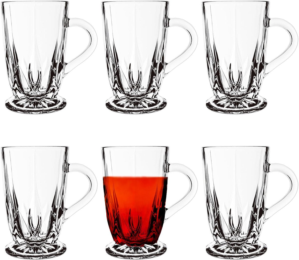 Glozini Theeglazen Set - 6 Stuks - 310ml - Theeglas - Theekopjes - Theeglazen met Oor/Handvat