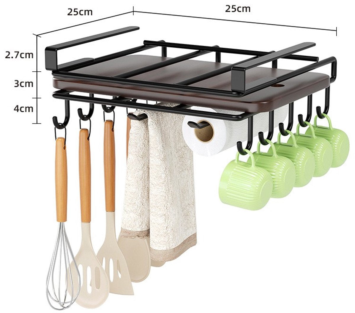 Hauskraft Ophangbeugel met Haken voor Kast - Snijplank Plank Houder - Keukenorganizer - Zwart - TEKZEN