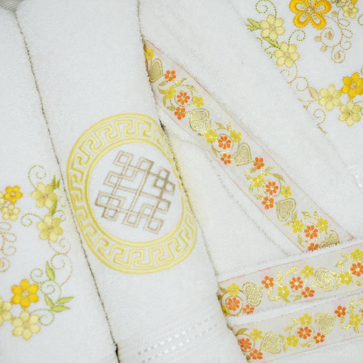 Nurpak Badjas Set - 16 delig - 100% Katoen - Bruin/Goud - Dames (M) & Heren (L)