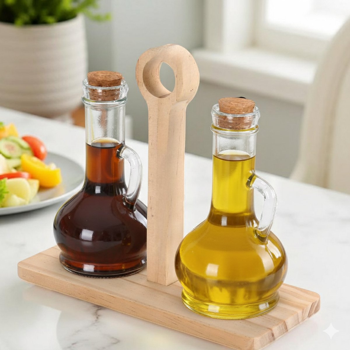 Cheffinger Olie- en Azijn Set Incl. Houder - Bamboe