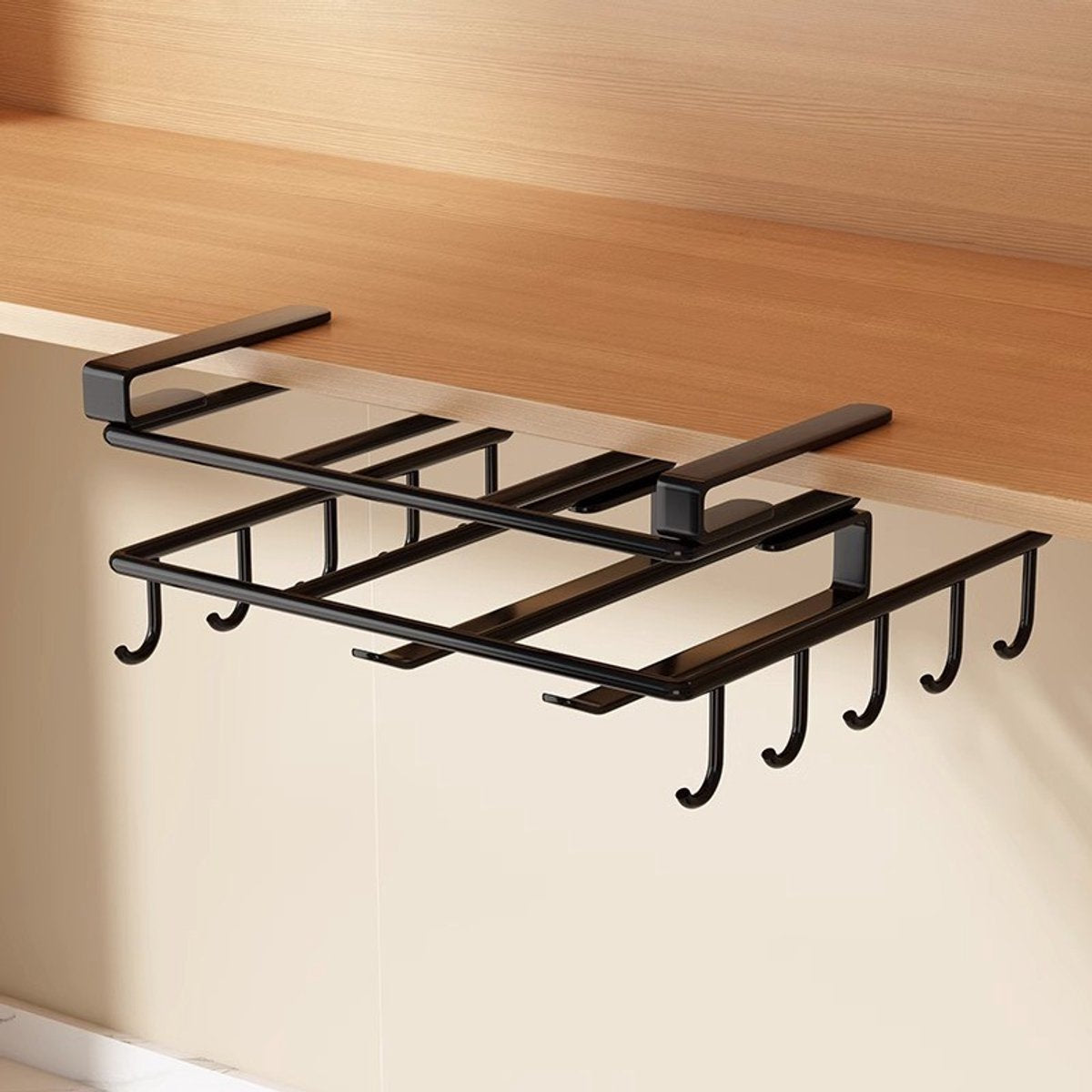 Hauskraft Ophangbeugel met Haken voor Kast - Snijplank Plank Houder - Keukenorganizer - Zwart - TEKZEN