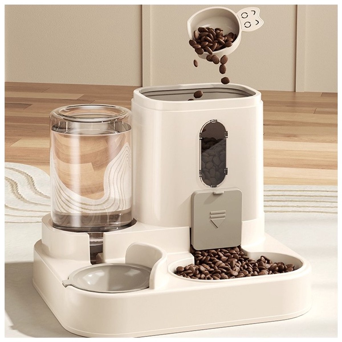 Hauskraft Automatische Voer- en Drinkbak 2-in-1 - Cremé - 25x23x20cm - Voor Hond & Kat