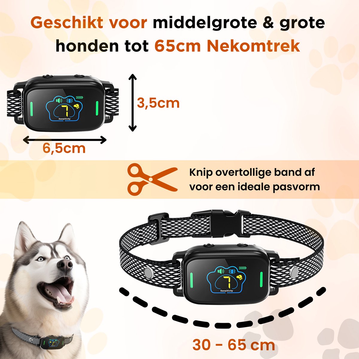 Furley’s Anti Blafband - Zonder Schok - Anti Blaf training – 3 Modi, LCD Kleurenscherm, Oplaadbaar & Waterdicht – Voor Middelgrote & Grote Honden