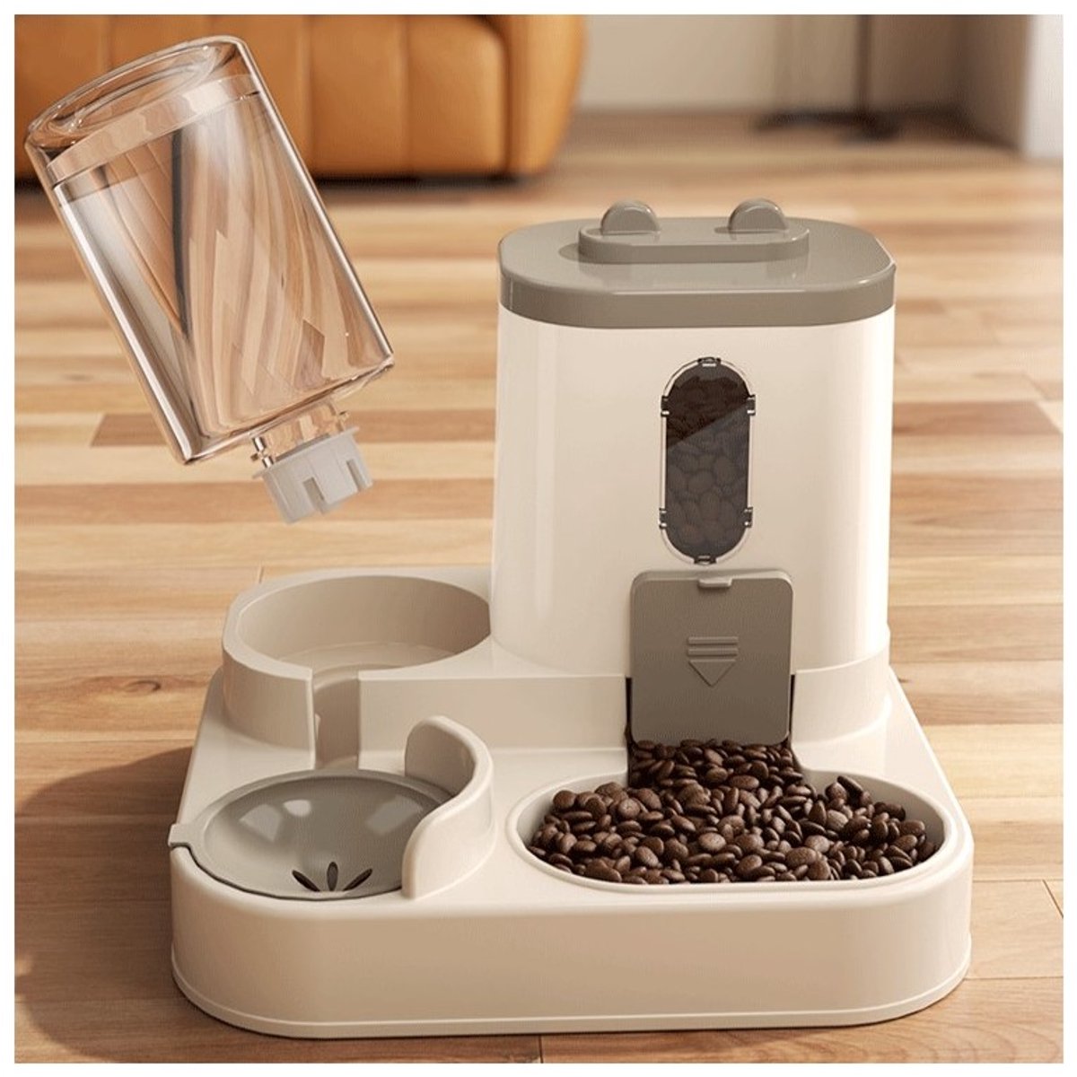 Hauskraft Automatische Voer- en Drinkbak 2-in-1 - Cremé - 25x23x20cm - Voor Hond & Kat