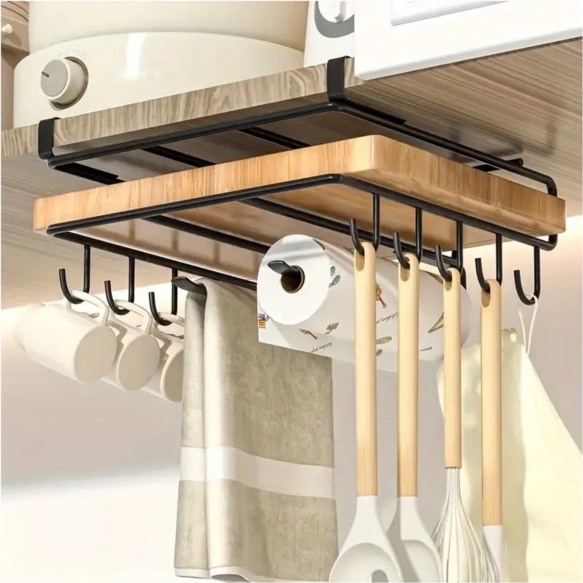 Hauskraft Ophangbeugel met Haken voor Kast - Snijplank Plank Houder - Keukenorganizer - Zwart - TEKZEN