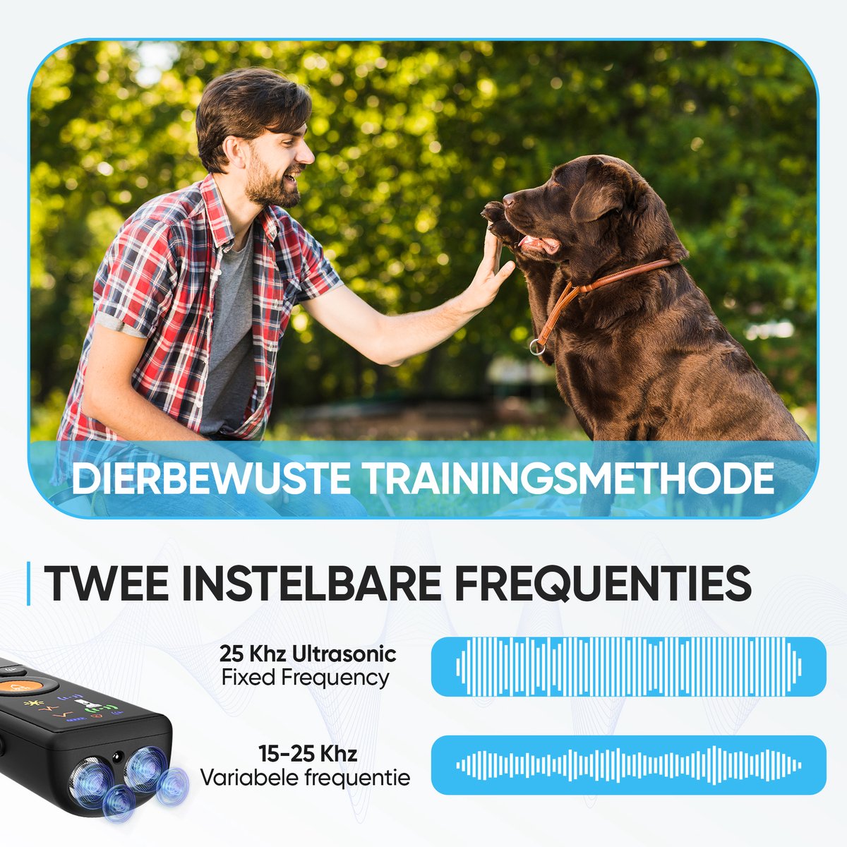 Furley’s Anti Blaf Apparaat PRO – Diervriendelijke Hondentrainer zonder Schok – 4-in-1 Ultrasoon, Geluid & LED – USB-C Oplaadbaar – Voor Kleine & Grote Honden – Bereik 7m – Incl. E-book – Zwart