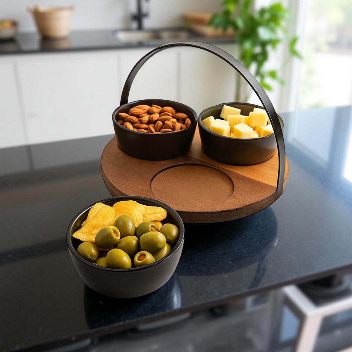 Cheffinger Snackschalen Set - 4-delig - Bamboe - Zwart - Serveerset