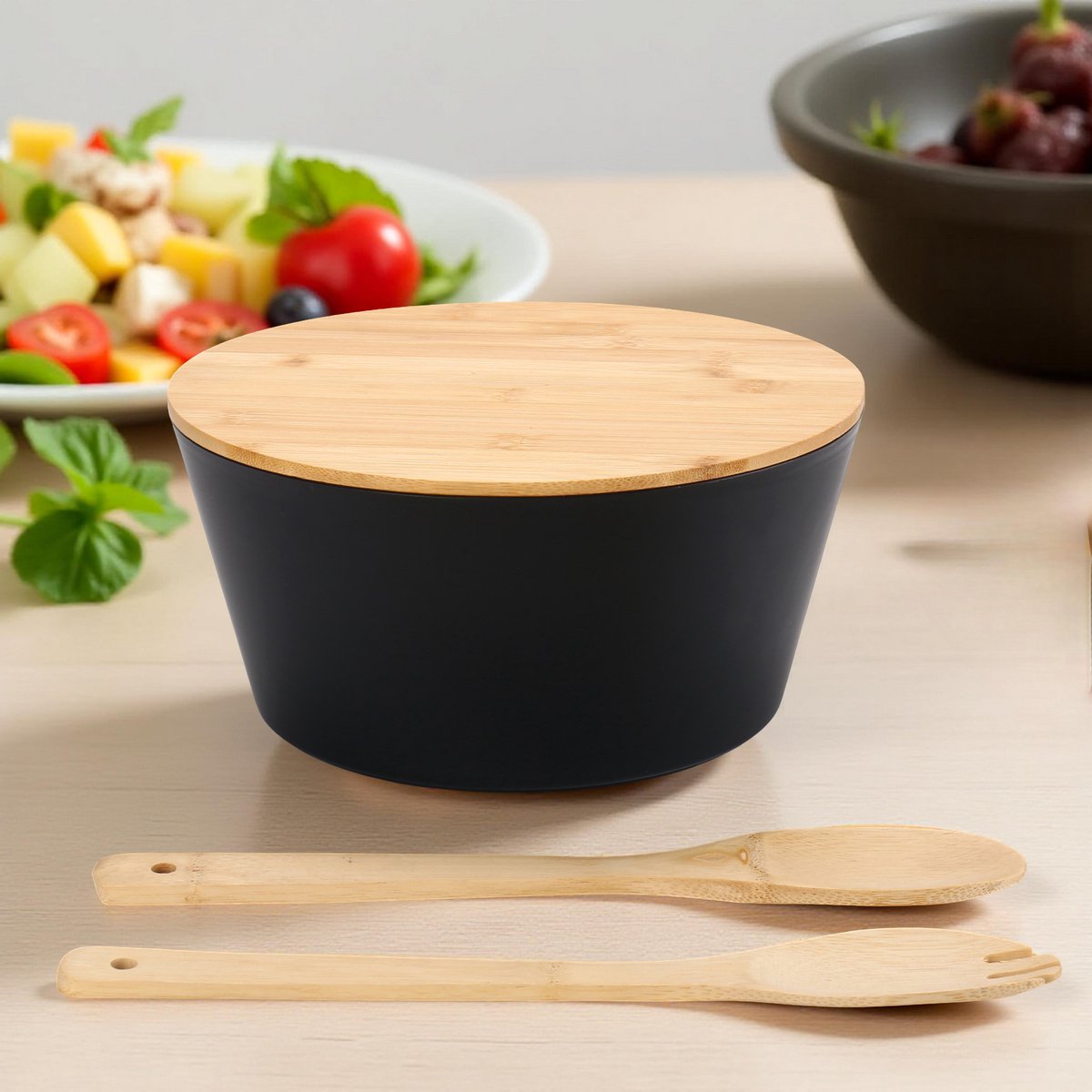 Cheffinger Salade Set - 4-delig - Bamboe - Slabak - Incl. Serveerlepel & Vork