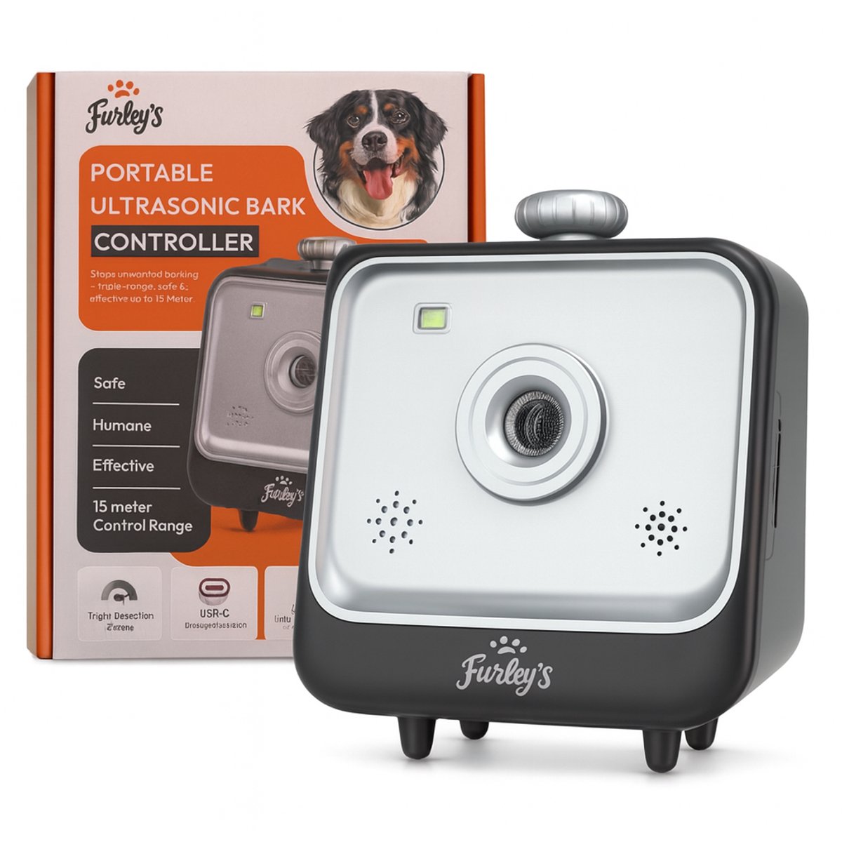 Furley’s Ultrasoon Anti Blaf Apparaat Hond – Zonder Schok – Oplaadbaar – Automatisch – Blafcontrole Voor Binnen en Buiten – 15m Bereik – Tegen Blaffen