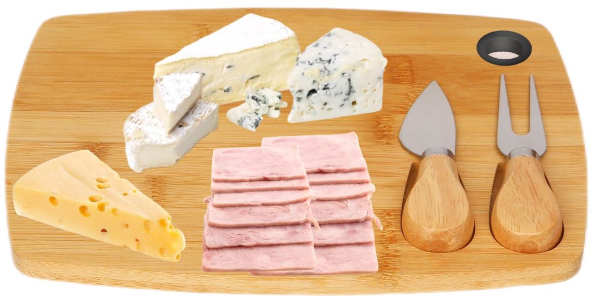 Cheffinger Kaasplank met 2 Kaasmessen - Bamboe - Kaasplankje - Serveerplank