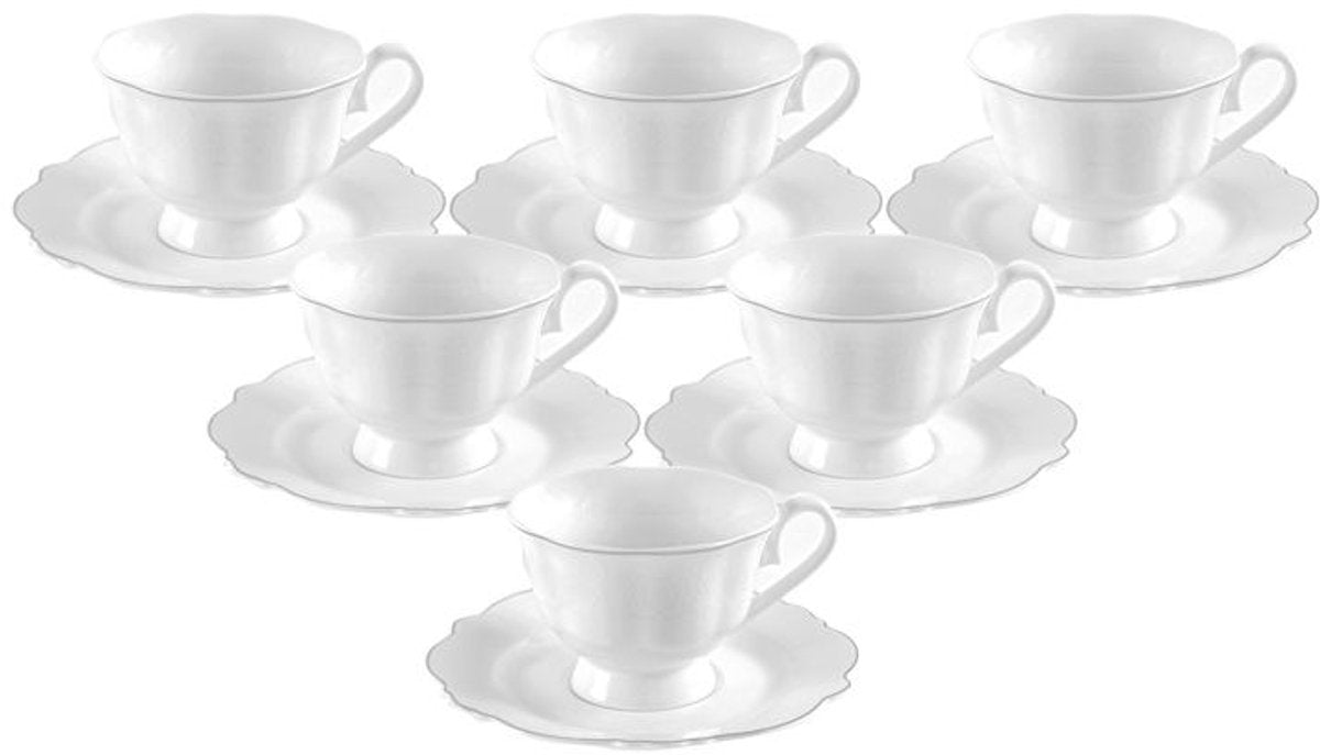 Bricard Arras Koffieset - 12-delig - Wit - Koffie Kopjes en Schoteltjes