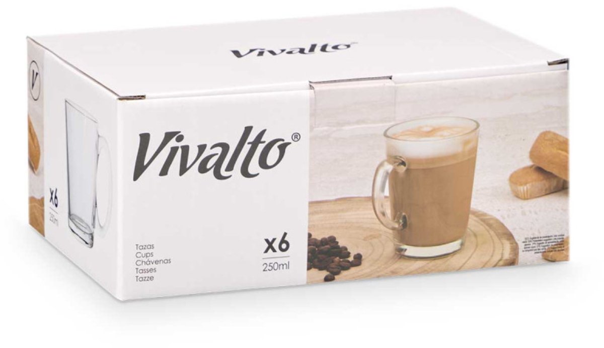 Vivalto Theeglazen - 250ml - Set van 6 - Koffieglazen - Theeglas - Cappuccino glazen - Latte macchiato glazen