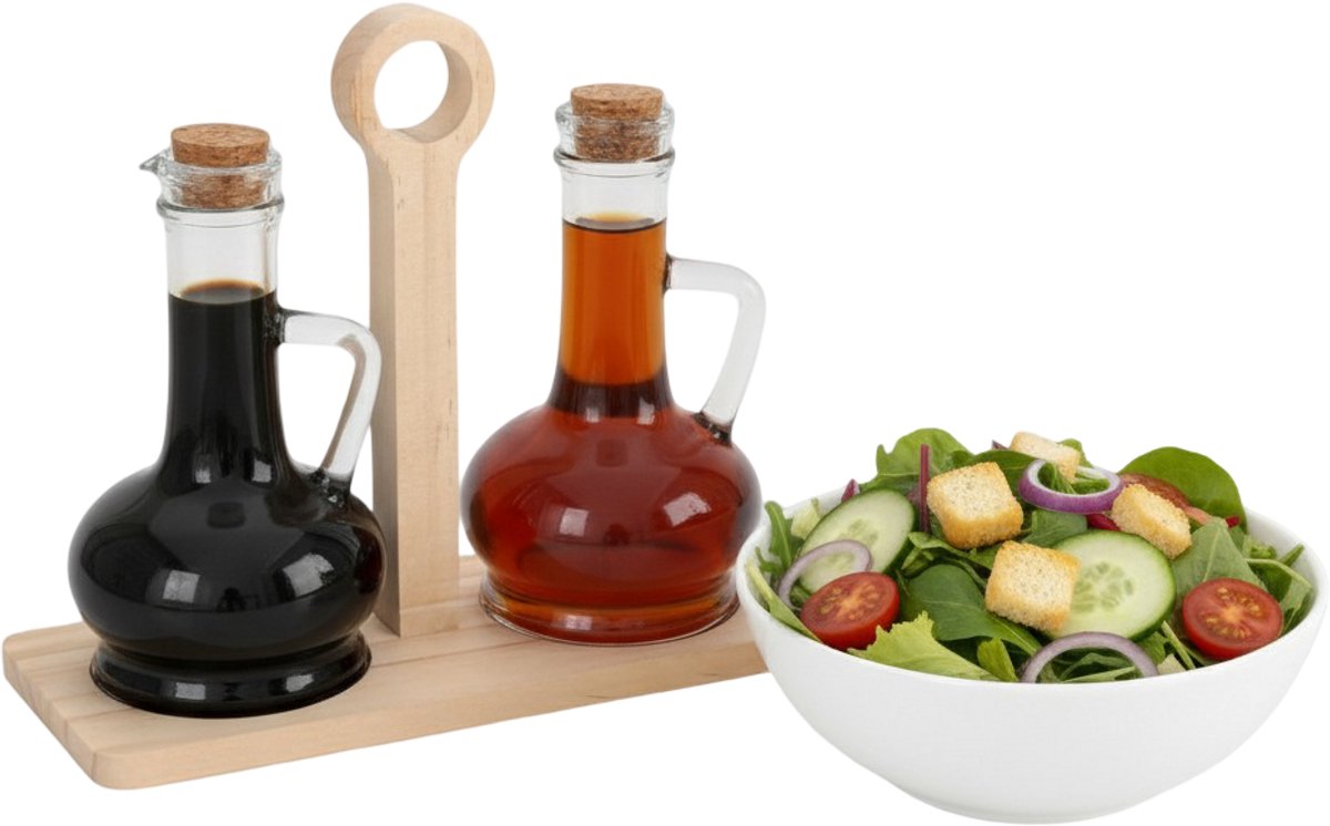 Cheffinger Olie- en Azijn Set Incl. Houder - Bamboe