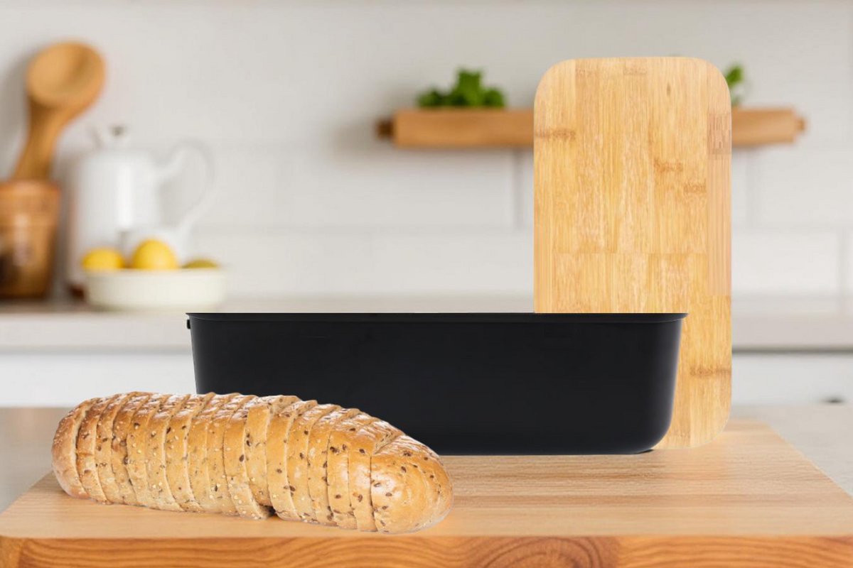 Cheffinger Broodtrommel - Bamboe - Zwart - Brooddoos - Brood Bewaren - Vershouddoos voor Brood