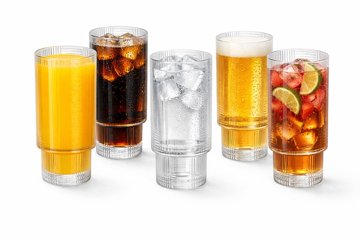 Glozini Eclat - Geribbelde Longdrinkglazen - 330ml - Stapelbaar - 6 Stuks - Matcha Glazen - Latte Glazen - Cocktail Glazen