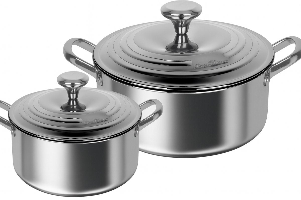 Cheffinger Lage Braadpannen Set - 24cm & 28cm - RVS - Zilver