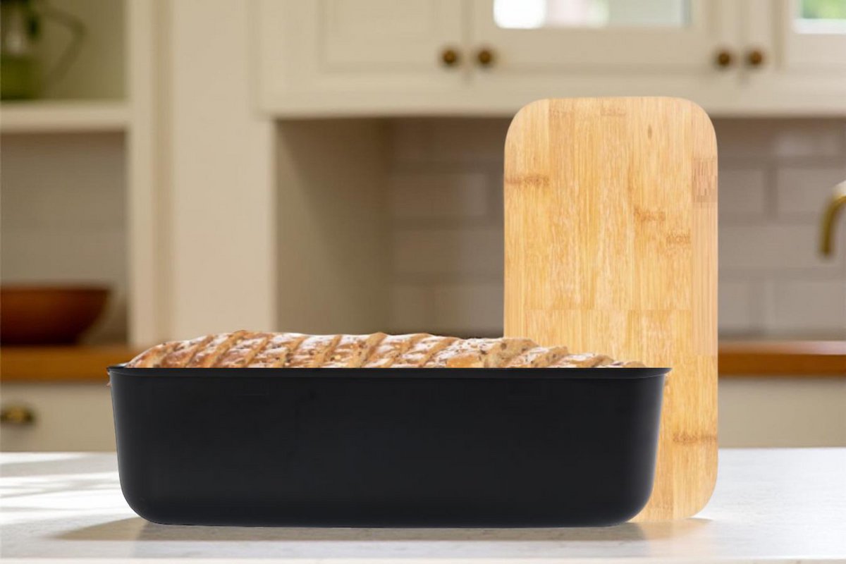 Cheffinger Broodtrommel - Bamboe - Zwart - Brooddoos - Brood Bewaren - Vershouddoos voor Brood