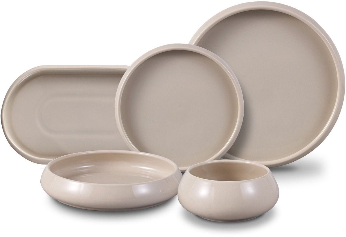 Bricard Bondy - Porseleinen Dinner Set - Serviesset - 25-delig - 6-Persoons - Taupe