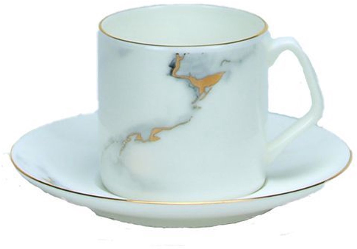 Bricard Drancy Koffieset - 12-delig - Wit/Marmer - Koffie Kopjes en Schoteltjes