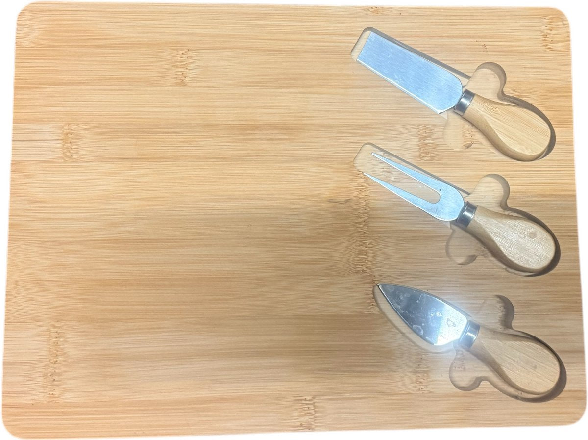Kadirelli Bamboe Kaasplank met 3 Kaasmessen - Kaasplankje - Serveerplank