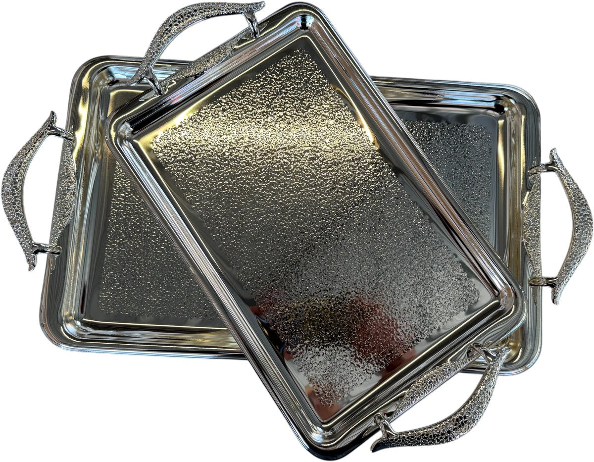 Kadirelli Dienblad - Zilver - Set van 2 - Serveerschaal - Tepsi - TEKZEN