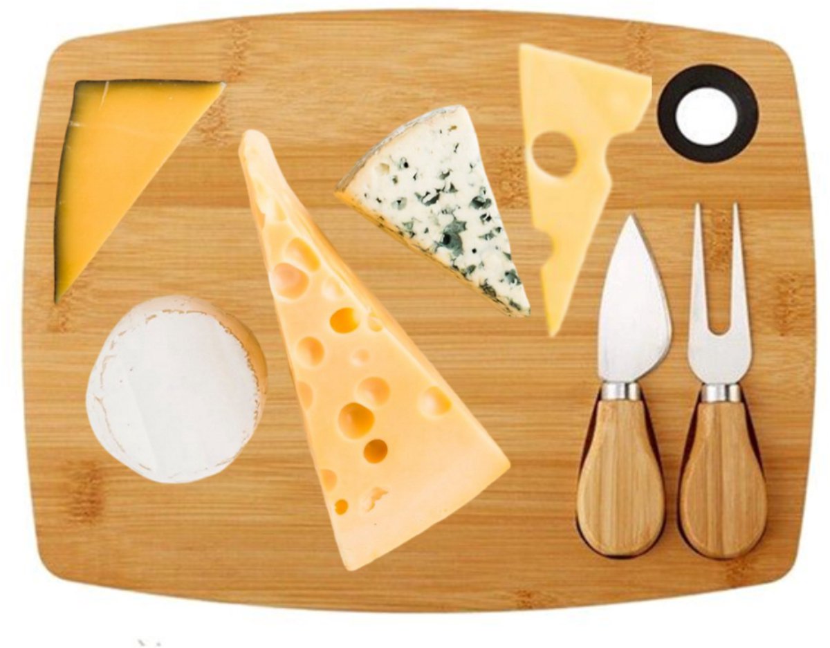 Cheffinger Kaasplank met 2 Kaasmessen - Bamboe - Kaasplankje - Serveerplank