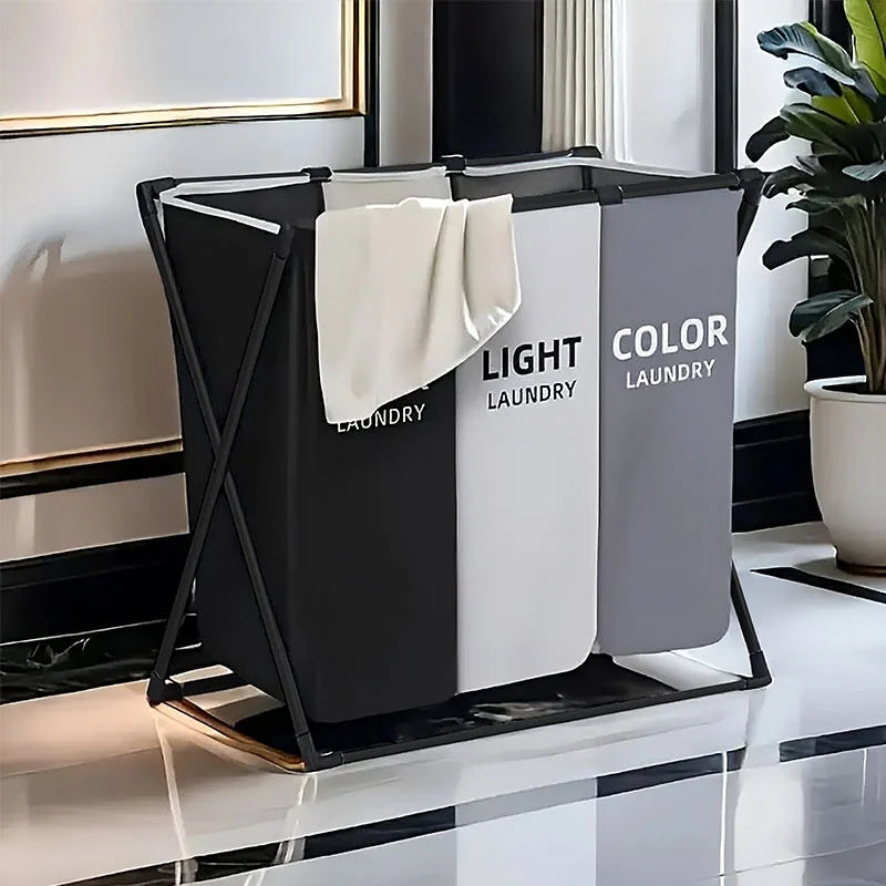 Nexxt Wasmand met 3 Compartimenten – Opvouwbaar – 105L – Was sorteerder – Multifunctioneel – Grijs/Zwart