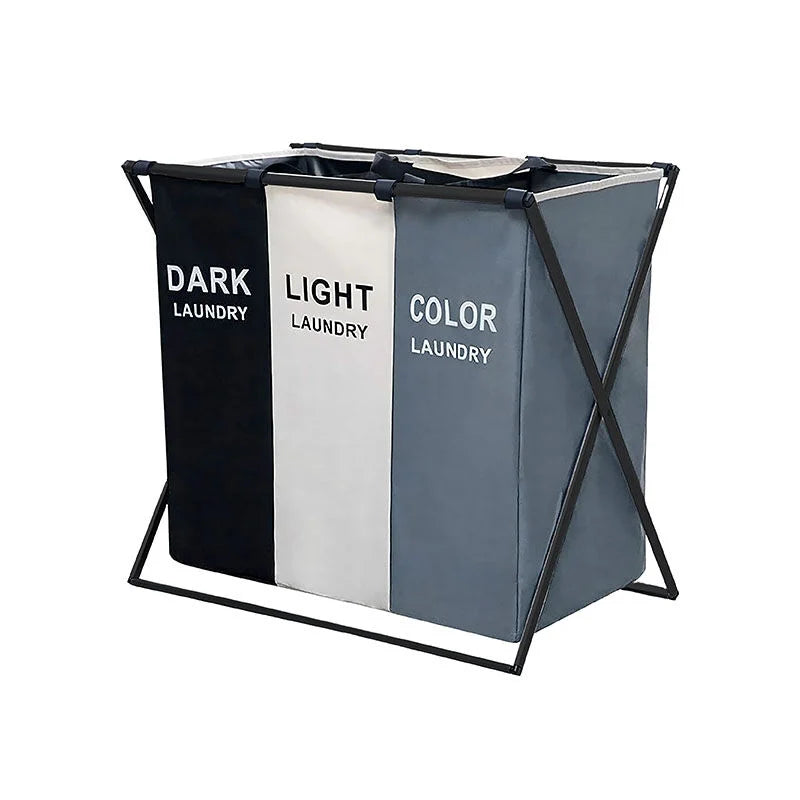 Nexxt Wasmand met 3 Compartimenten – Opvouwbaar – 105L – Was sorteerder – Multifunctioneel – Grijs/Zwart