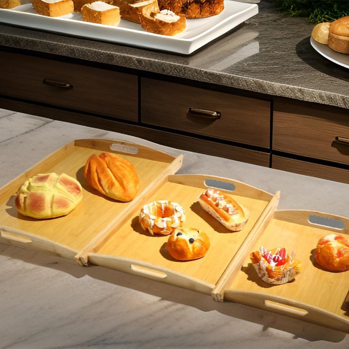Cheffinger Tray Set - 3-piece - Bamboo - 38/44/50cm - Serving Tray Set
