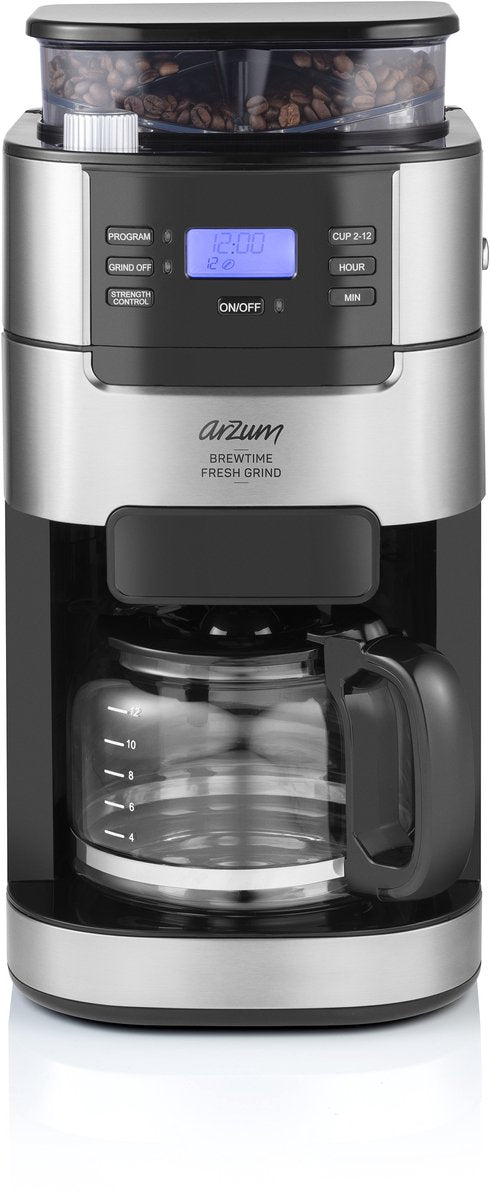 Arzum Brewtime Fresh Grind - Zilver/Zwart - Filterkoffiezetapparaat - Geïntegreerde koffiemolen - 1050W - 1.5 L