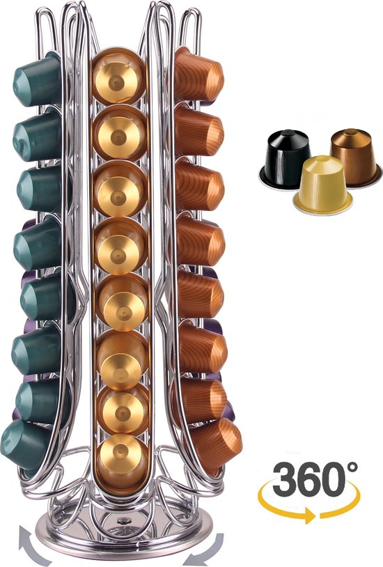 Cheffinger - Nespresso Capsulehouder - 360° draaibaar - 48 Cups - Cuphouder - Koffiecups Houder - Zilver