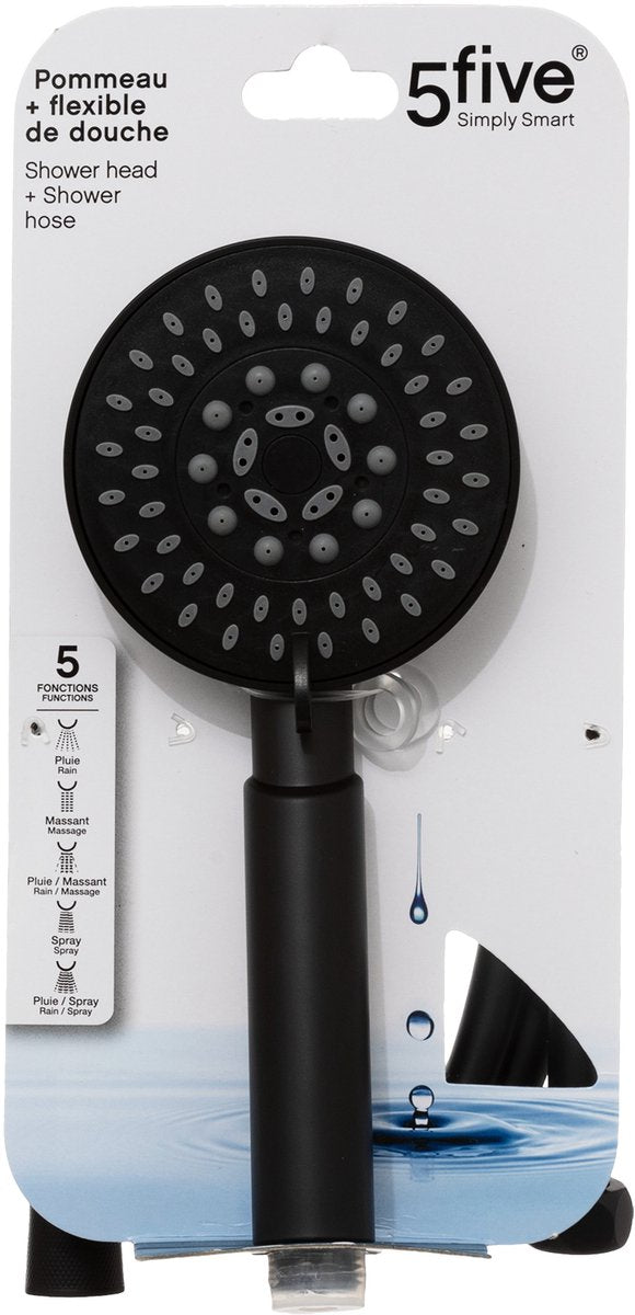 5Five Handdouche met Doucheslang - Zwart - 5 Sproeistanden