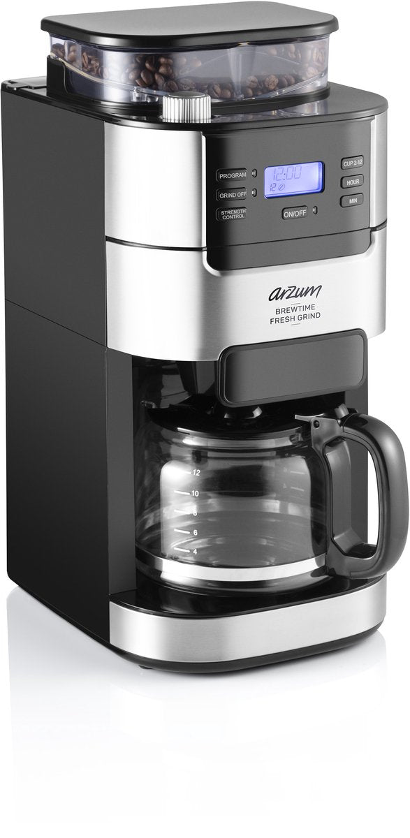 Arzum Brewtime Fresh Grind - Zilver/Zwart - Filterkoffiezetapparaat - Geïntegreerde koffiemolen - 1050W - 1.5 L