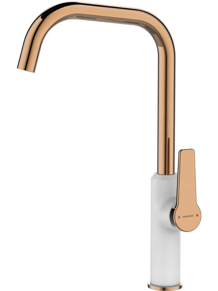 Kuchinox Keukenkraan L-uitloop 360° - Wit met Roségoud - Modern & Elegant Design