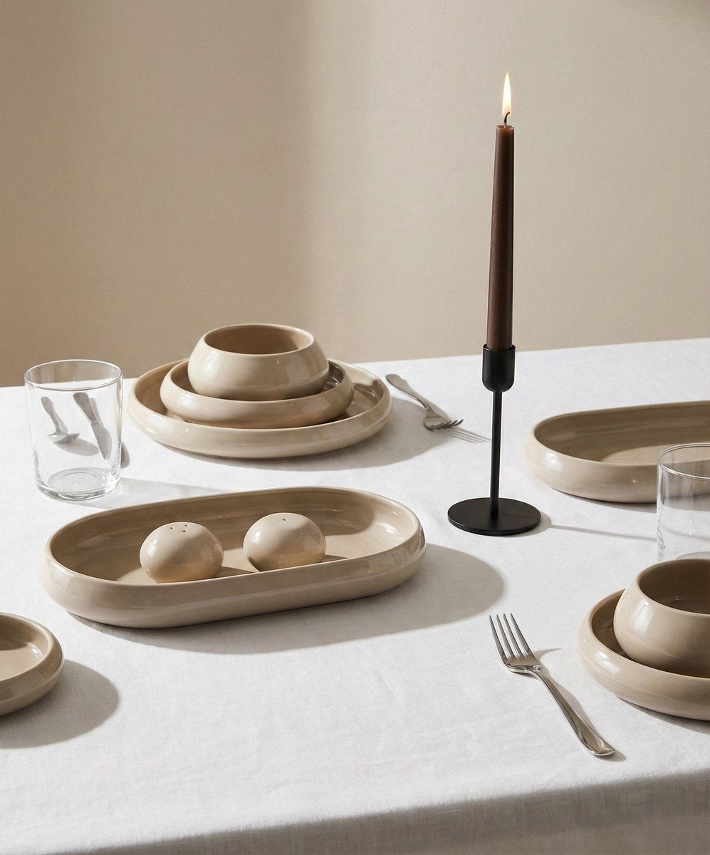 Almina Lissa Bonna Biscuit - Porseleinen Serviesset - 27-delig - Taupe - 6-Persoons - Dinerset