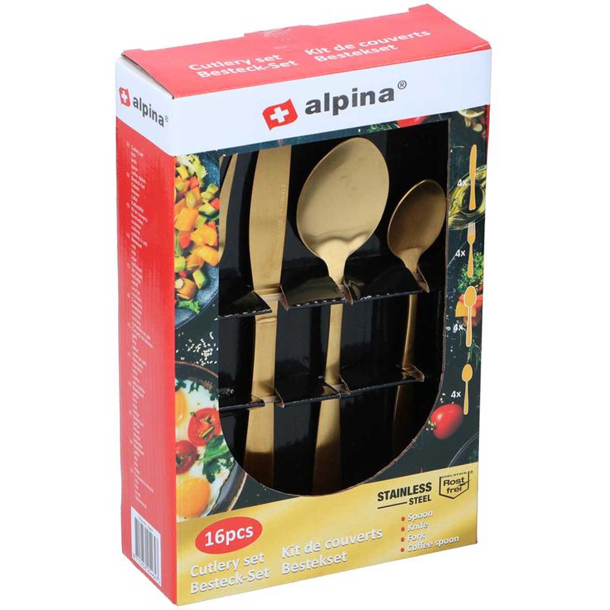 Alpina Besteckset - 16-teilig - 4 Personen - Gold