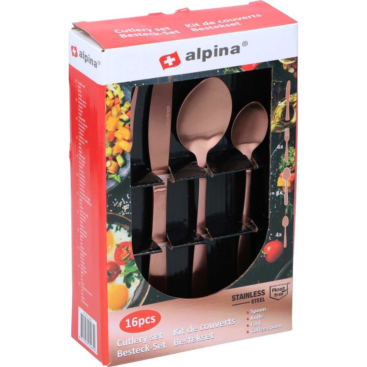 Alpina Besteckset - 16-teilig - 4 Personen - Kupfer 