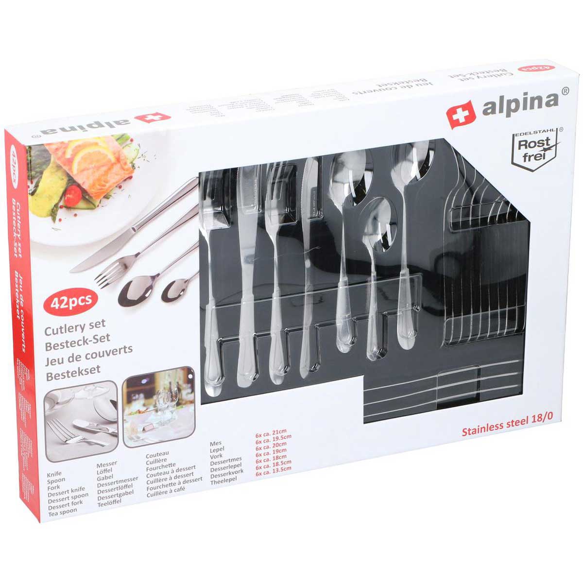 Alpina Besteckset - 42-teilig - 6 Personen - Silber 