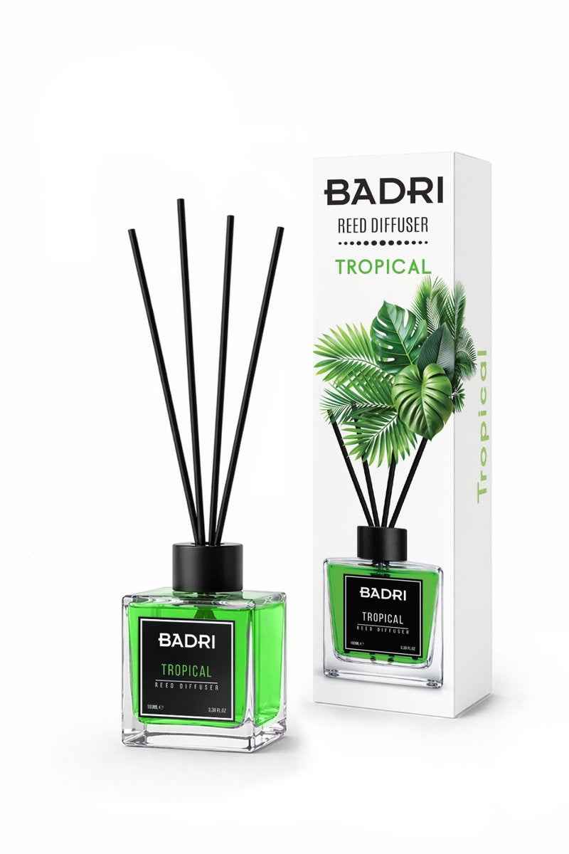 BADRI Geurstokjes Tropical 100ML – Luxe Reed Diffuser met Tropische Geur voor Woonkamer & Badkamer geurstokjes