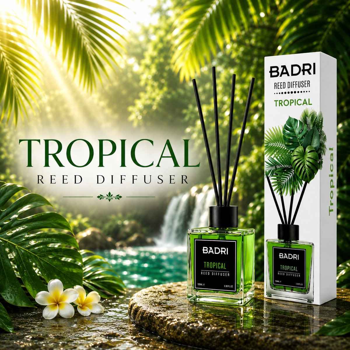BADRI Geurstokjes Tropical 100ML – Luxe Reed Diffuser met Tropische Geur voor Woonkamer & Badkamer productafbeelding 2