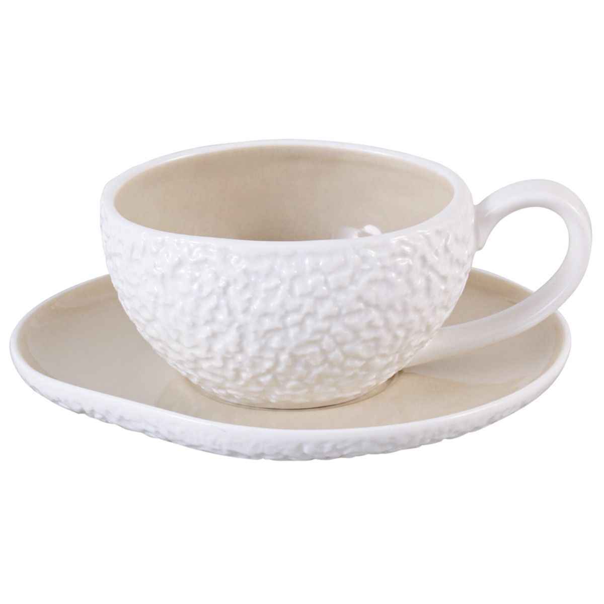 Bricard Barles Stone Espressoset - 12-delig - Wit/Taupe - 125ml - Porselein - Kleine Koffiekopjes