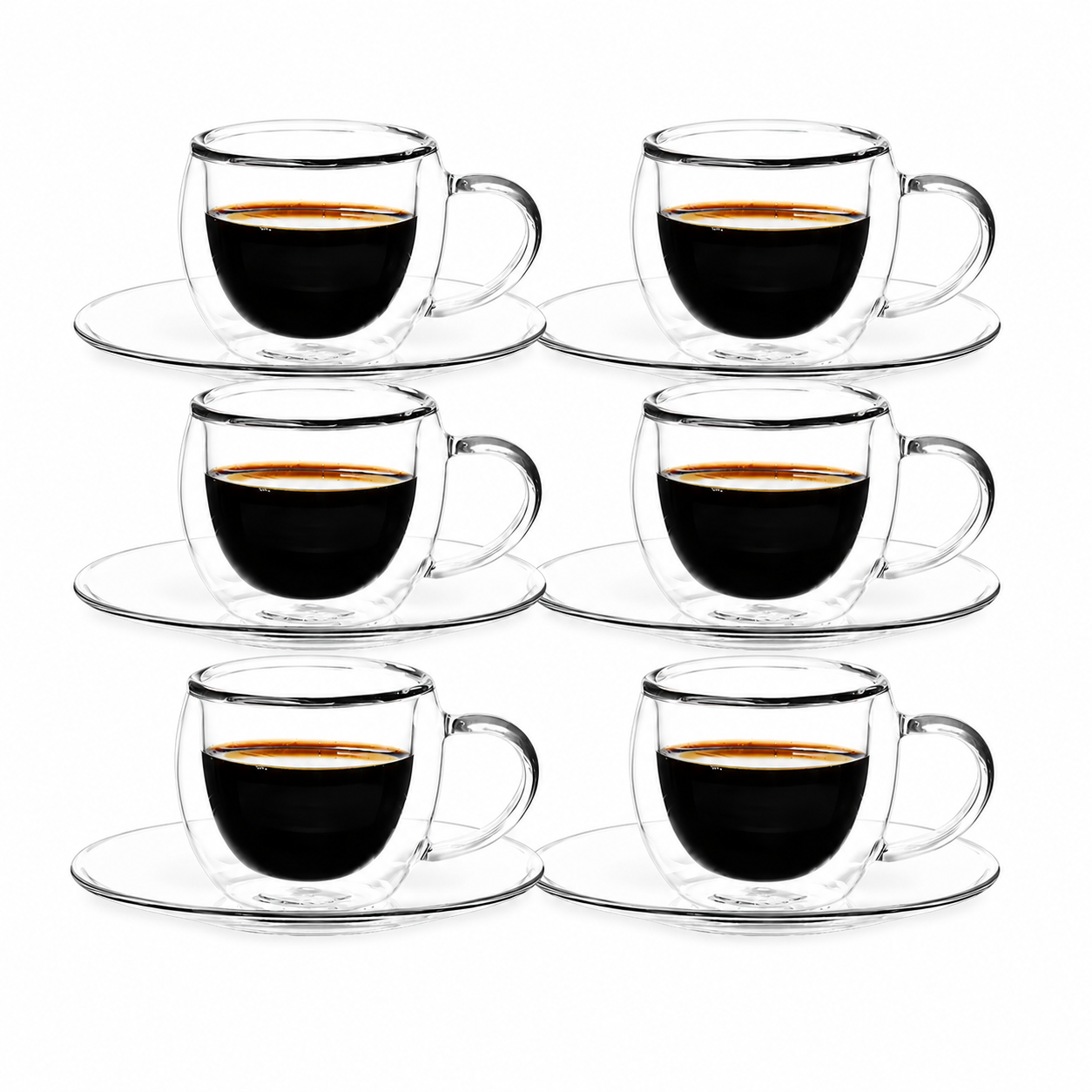 Bricard Dubbelwandige Glazen met Schotel - 80ml - Set van 6 - Espresso Glas - Turkse Koffieglazen en onderzetters