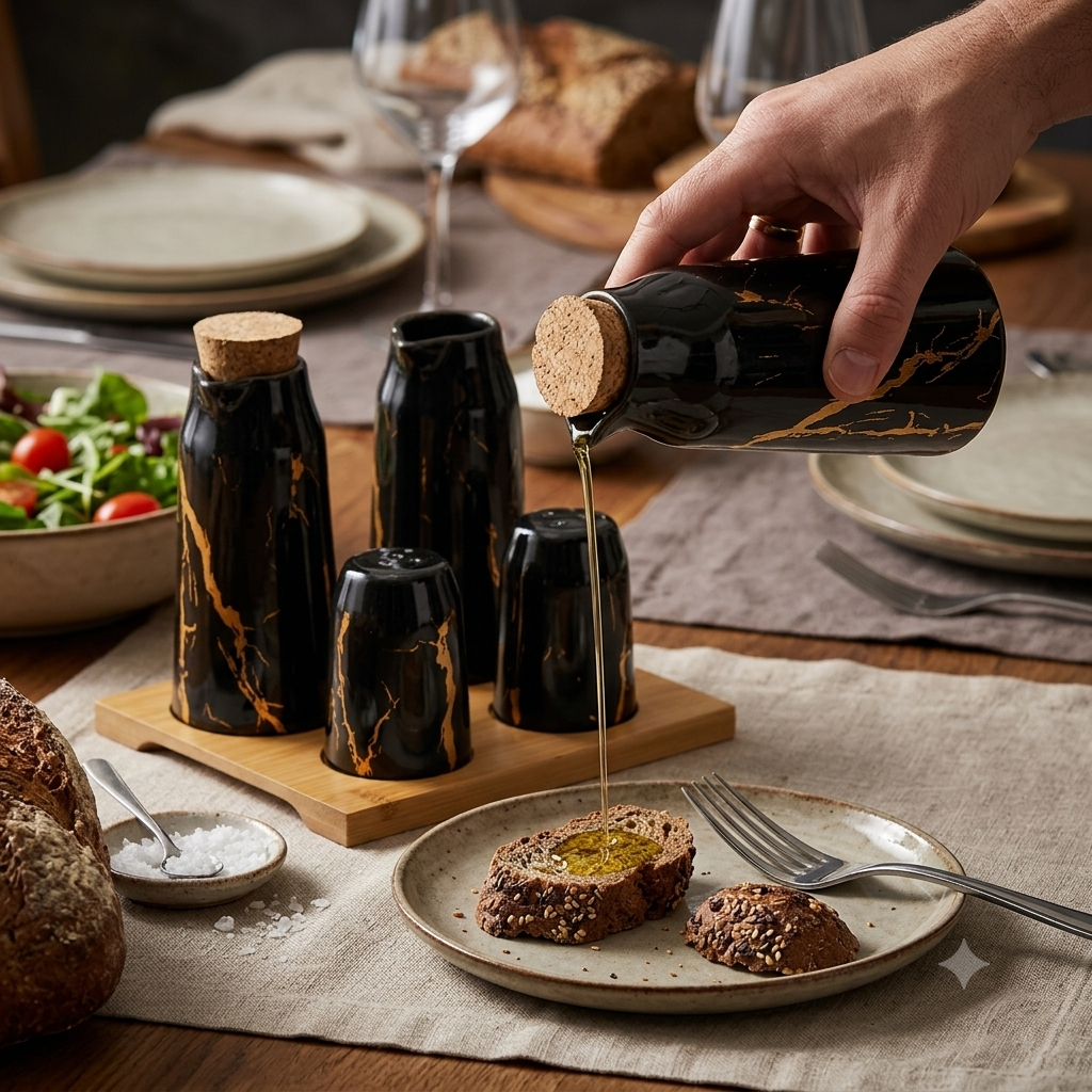 Bricard Menageset olie- & azijnstellen Glanzend zwart met goudkleurige marmerlook productafbeelding 2